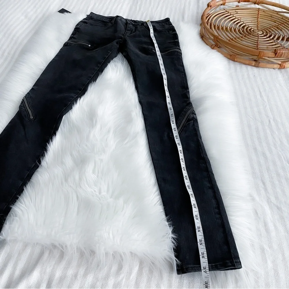 RtA Zip Skinny Denim Jeans Faded Black Low Rise Silver Zipper Detailing NEW NWT